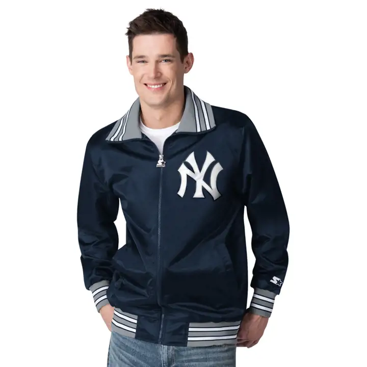 Veste en satin New York Yankees MLB Captain Starter 20 marine