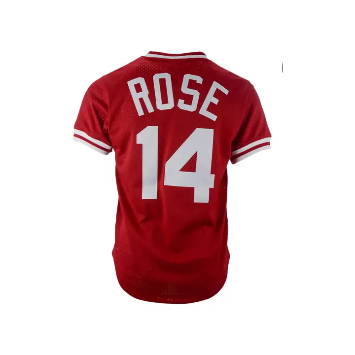 Maillot en maille authentique M&N BP MLB REDS Pete Rose rouge