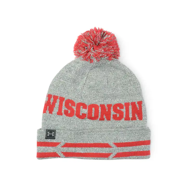 Bonnet pompon athlétique NCAA UA Wisconsin Badgers gris chiné
