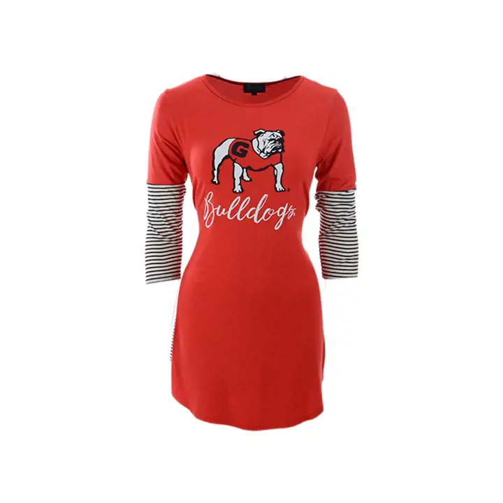 T-shirt à manches longues à rayures pour femme NCAA Georgia Bulldogs rouge/blanc