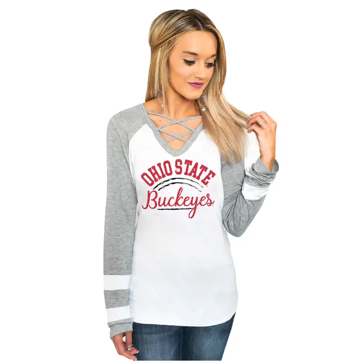 T-shirt manches longues à encolure croisée femme NCAA Ohio State Buckeyes - Gris