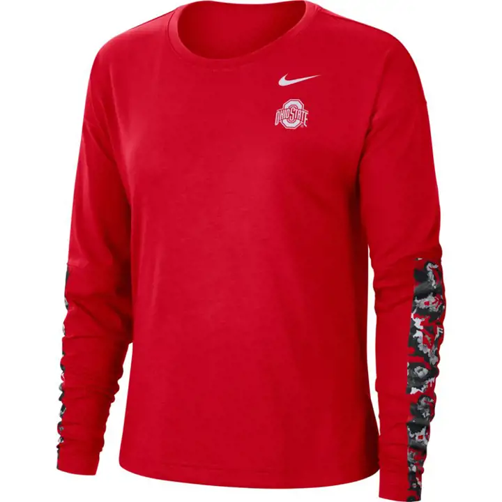 T-shirt respirant à manches longues pour femme NCAA Ohio State Buckeyes 20 rouge