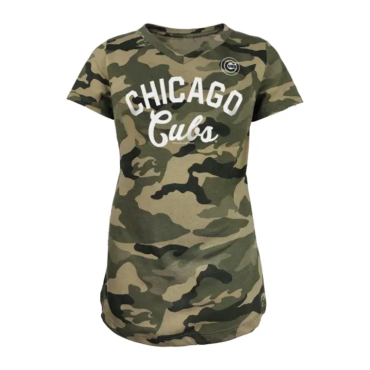 T-shirt à col en V camouflage Chicago Cubs MLB pour filles 20 CAMO