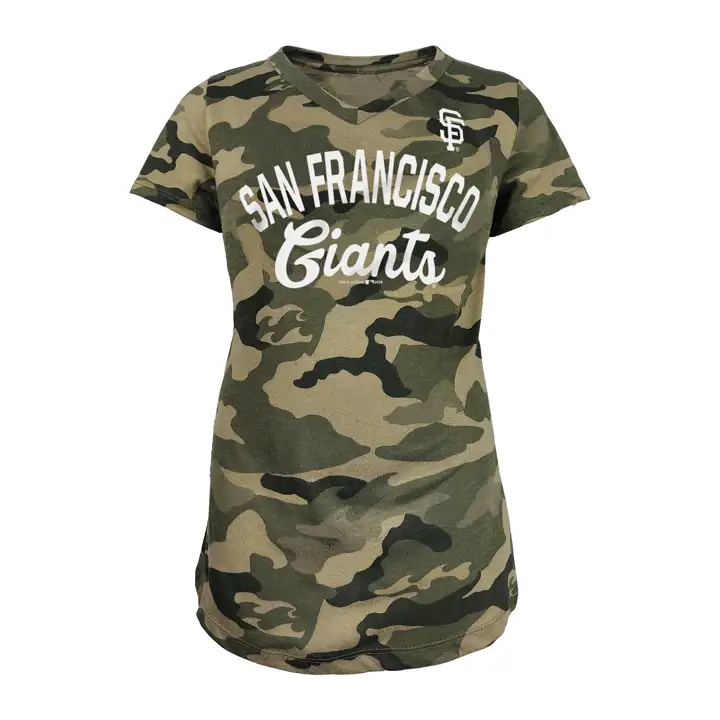 T-shirt à col en V camouflage MLB des Giants de San Francisco pour jeunes filles 20