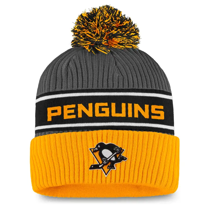 PITTSBURGH PENGUINS Bonnet pompon tricoté YEL, style vestiaire NHL 20