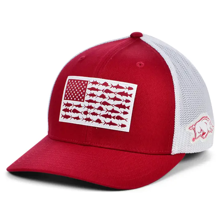 Arkansas Razorbacks NCAA PFG Fish Flag Stretch cramoisi/blanc