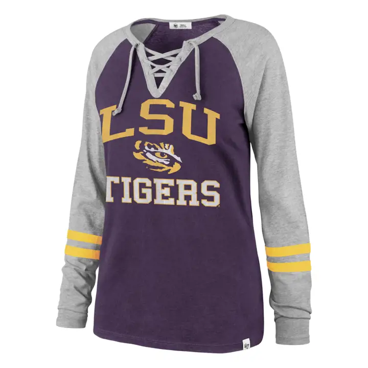 T-shirt L.S.U. NCAA Femme Leah à Lacets Manches Longues 20 VIOLET/GRIS