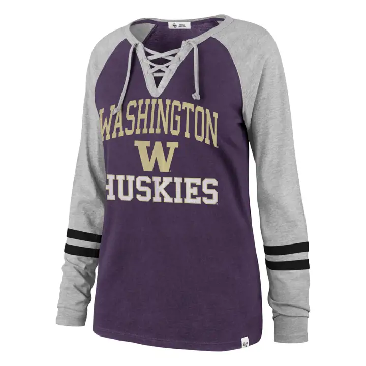 T-shirt à manches longues à lacer NCAA pour femme Washington Huskies Leah 20 P