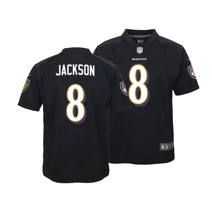 Ravens NFL Maillot de match jeune Lamar Jackson noir