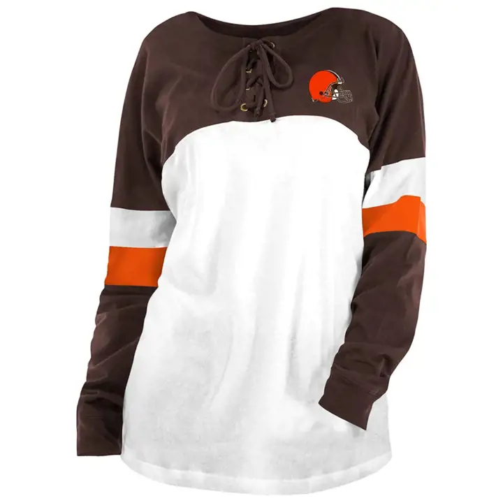 T-shirt à manches longues Cleveland Browns NFL pour femme avec lacets 20 ORG/WHT
