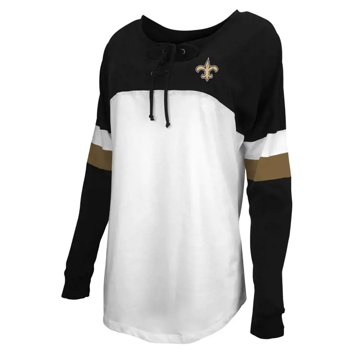 T-shirt NFL femme à lacets New Orleans Saints manches longues 20 Noir/Blanc