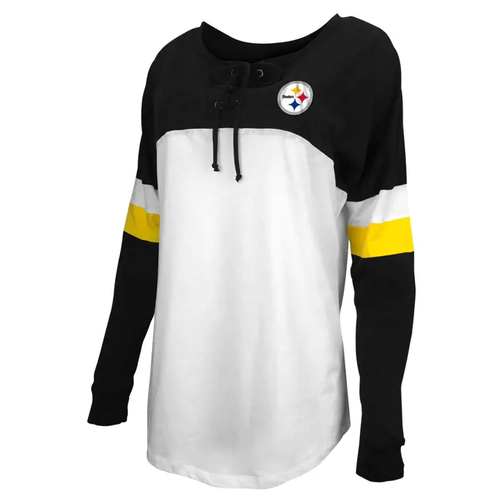 T-shirt Pittsburgh Steelers NFL pour femme avec lacets, manches longues, 20, noir/blanc