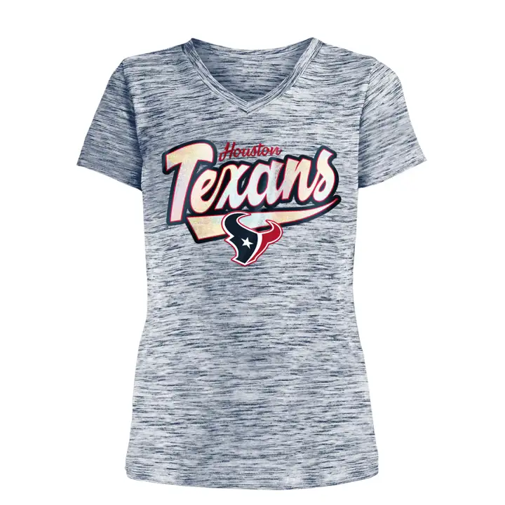 T-shirt Houston Texans NFL pour fille en polyester chiné et feuille métallique, 20 marine