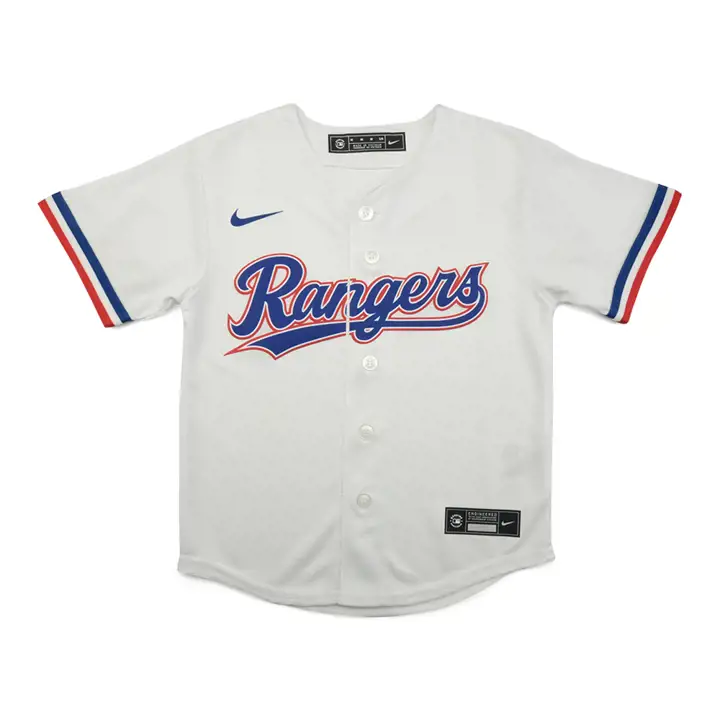 Maillot de baseball officiel vierge TX Rangers MLB pour jeune (blanc)