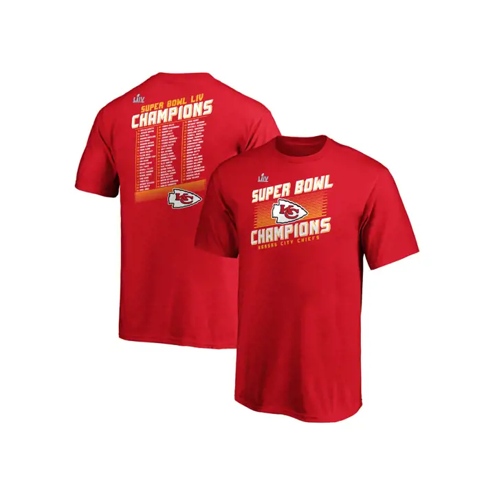 T-shirt rouge Hut Roster Champion du Super Bowl LIV de la NFL des Chiefs de Kansas City