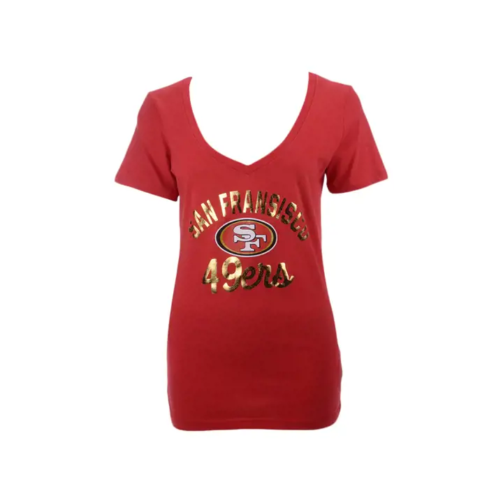 T-shirt à col en V NFL pour femme des 49ers de San Francisco 20 rouge