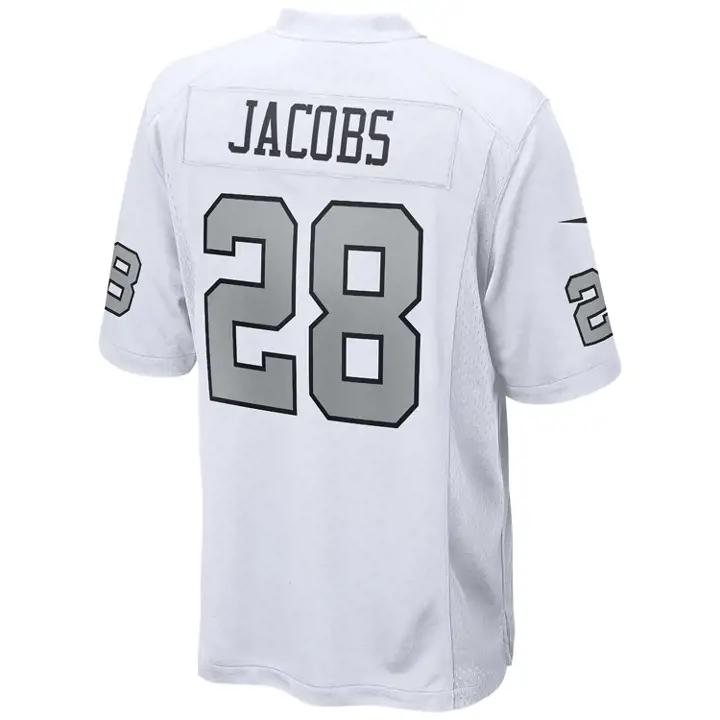 Maillot de match NFL Las Vegas Raiders Josh Jacobs BLANC/ARGENT