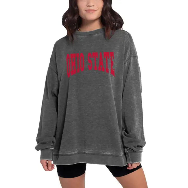 Sweat-shirt ras du cou femme Ohio State NCAA, aspect délavé, couleur charbon