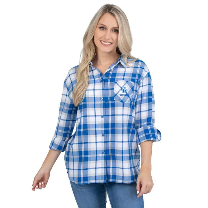 Chemise boutonnée en flanelle à carreaux pour femme Kentucky NCAA Boyfriend 20 r