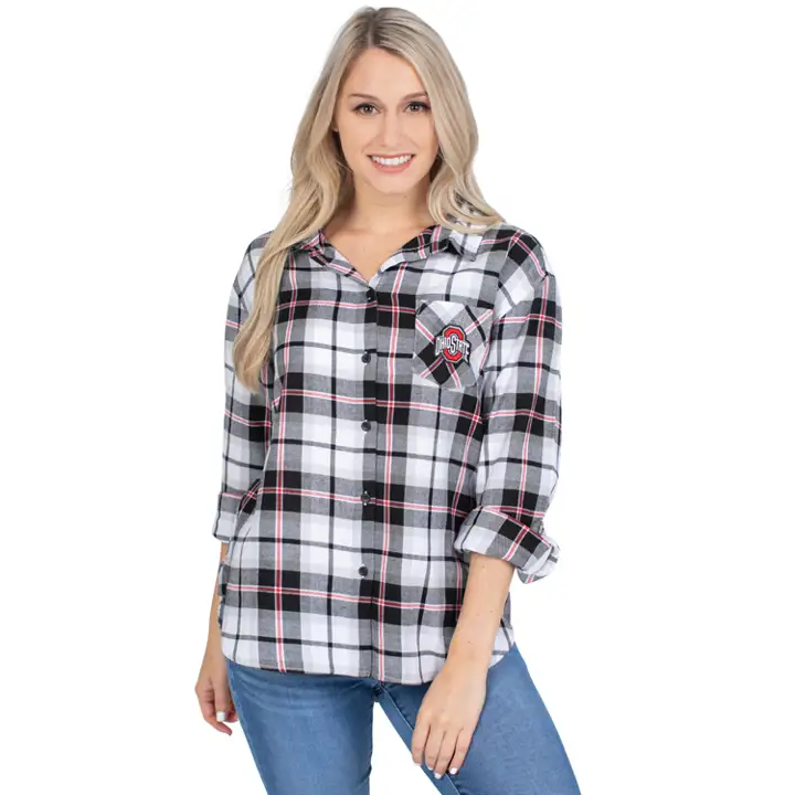 Chemise à carreaux boutonnée Boyfriend Ohio State NCAA pour femme 20