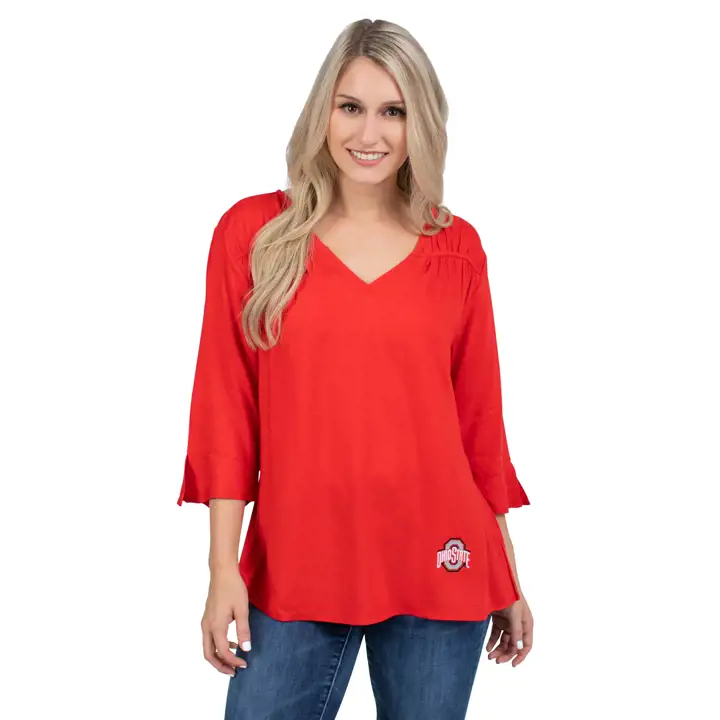 Chemisier Ohio State Buckeyes NCAA pour femme, manches évasées, rouge 20