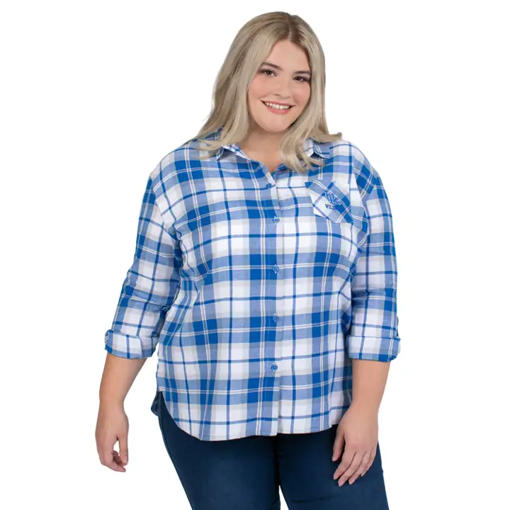 Chemise boutonnée en flanelle à carreaux coupe ample Kentucky NCAA pour femme grande taille