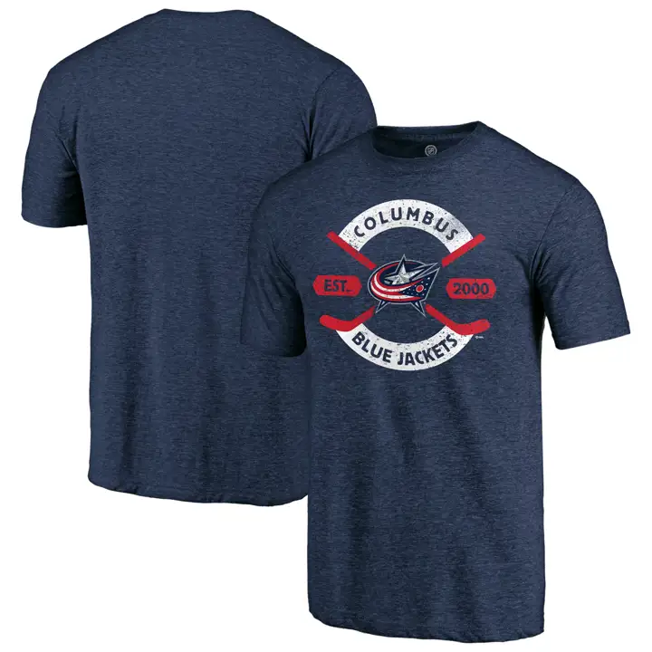 T-shirt col rond côtelé bleu marine Triblend Columbus Blue Jackets LNH