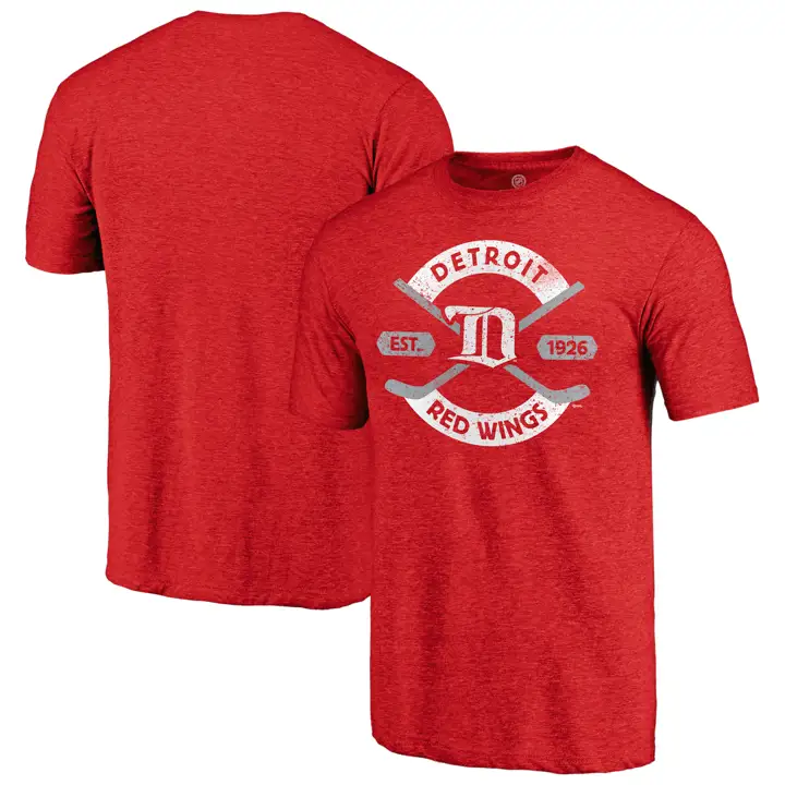 T-shirt rouge en tissu mélangé froissé Detroit Redwings NHL