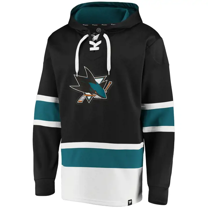San Jose Sharks Chandail à capuchon à lacets avec jeu de puissance LNH - Noir/Bleu sarcelle