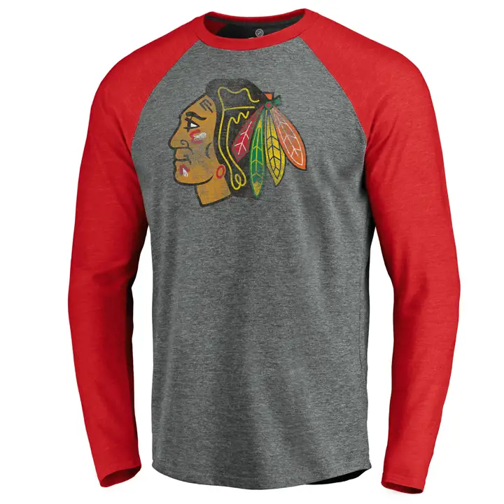 Chicago Blackhawks LNH Vintage Logo Triblend Manches Longues Raglan g/