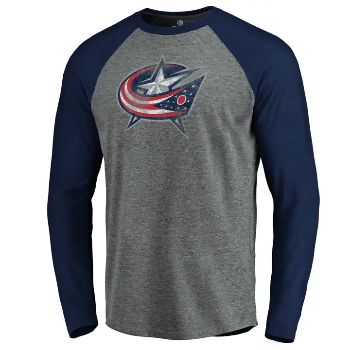 Columbus Blue Jackets LNH Logo Vintage Triblend Manches Longues Raglan h