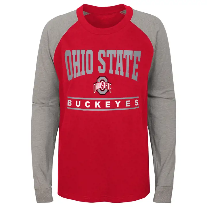 T-shirt Raglan Manches Longues Enfant NCAA Ohio State Buckeyes 20 ROUGE/GRIS