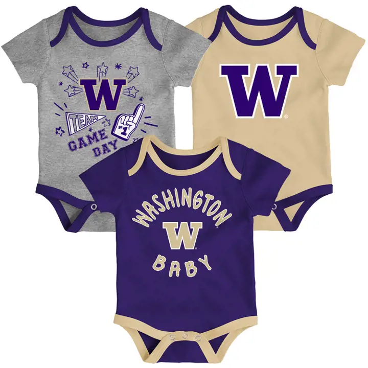 Ensemble 3 pièces barboteuse Washington Huskies NCAA pour nouveau-né 20 PUR