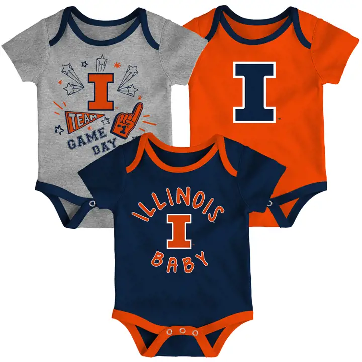 Ensemble de 3 grenouillères Illinois Fighting Illini NCAA pour nouveau-né 20