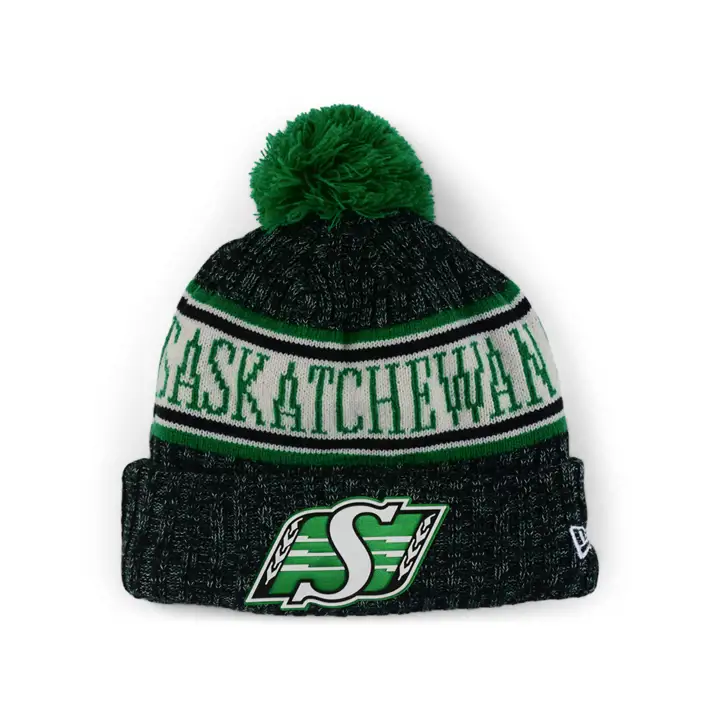 Saskatchewan Roughriders 20 Bonnet Pompon Tricoté Gris/Vert Chiné du Bord du Terrain CFL