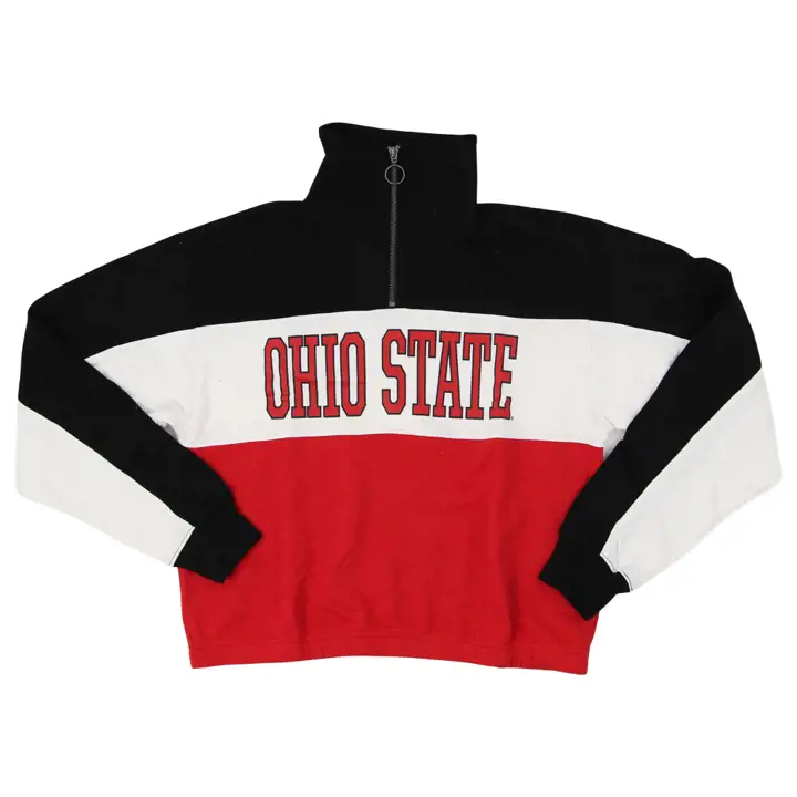 Haut Ohio State Buckeyes NCAA pour femme, coupe 1/4 zippée, modèle Go For It, couleur noir/blanc