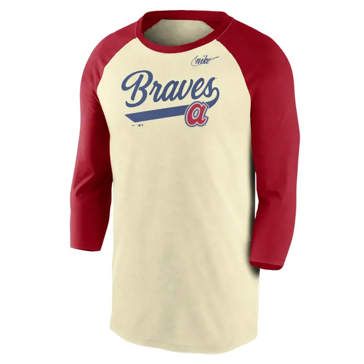 Raglan MLB Coop Replay des Braves d'Atlanta ivoire/rouge