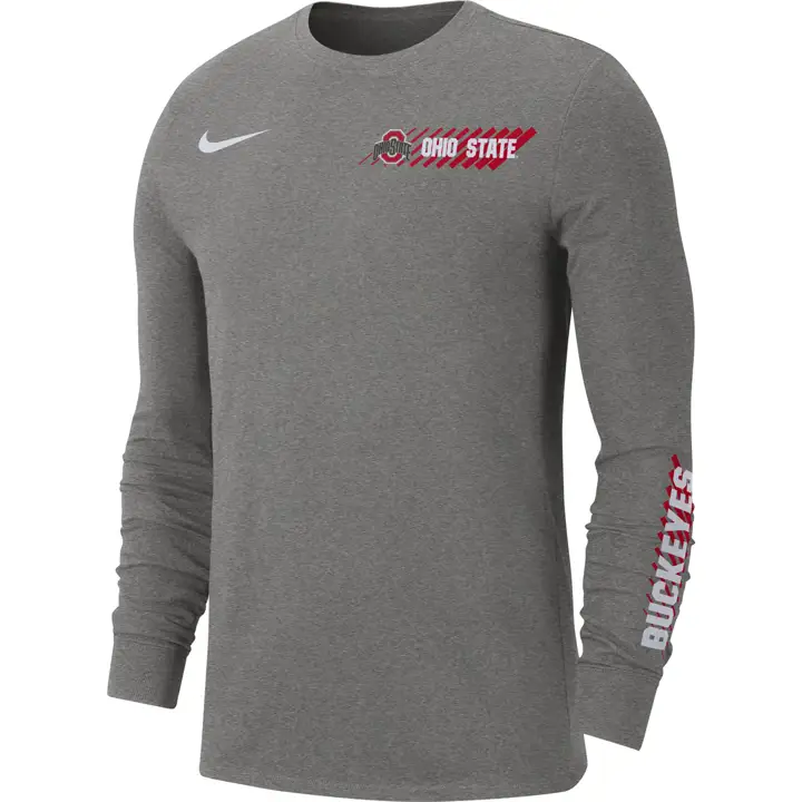 T-shirt à manches longues en coton Nike Dri-FIT NCAA Ohio State Buckeyes 21 GRIS