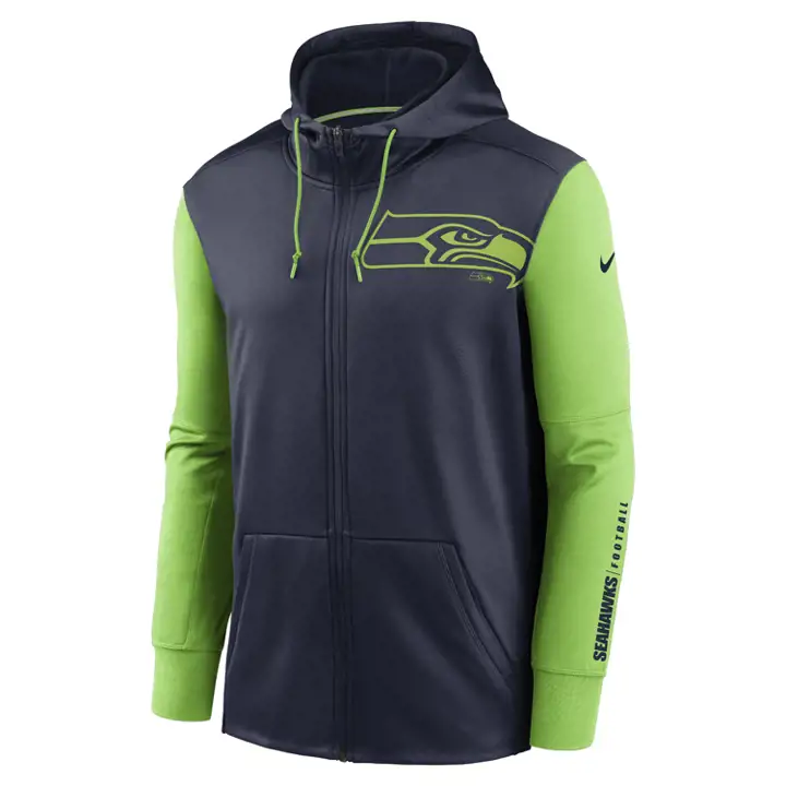 SEATTLE SEAHAWKS NFL Mascotte à capuche entièrement zippée Therma 20 BLEU MARINE/VERT