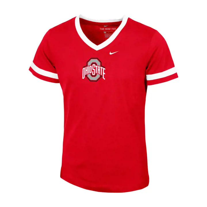 T-shirt à col en V rouge Ohio State Buckeyes NCAA pour fille