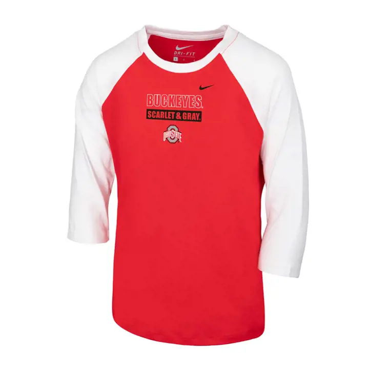T-shirt Raglan 3/4 Rouge Fille NCAA Ohio State Buckeyes