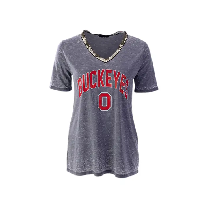 T-shirt Ohio State Buckeyes NCAA à col en V à sequins pour femme 20 gr