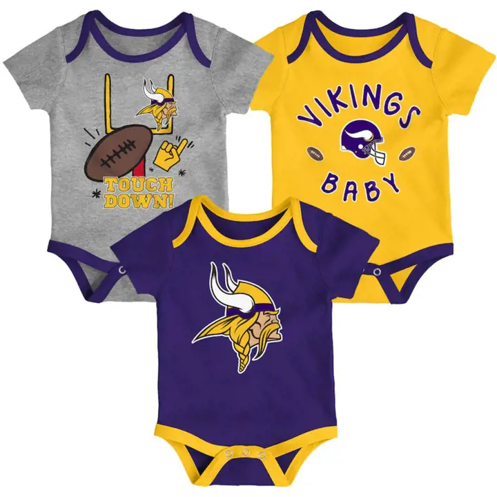 Ensemble de 3 grenouillères pour nouveau-né Minnesota Vikings NFL Champ 21 pur