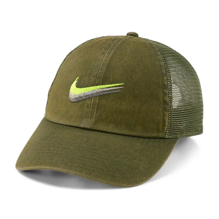 Nike U NSW H86 SWOOSH CASQUETTE TRUCKER COURBÉE OLIVE/CITRON VERT