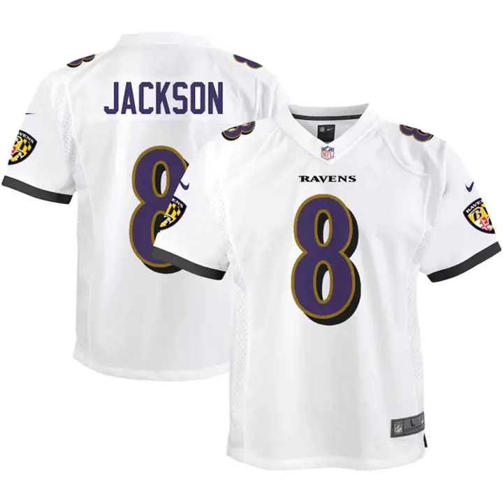 Maillot de football américain pour enfant NFL Baltimore Ravens Jackson blanc