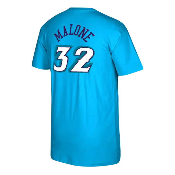 T-Shirt Joueur JAZZ NBA Karl Malone BLEU PÉTROLE