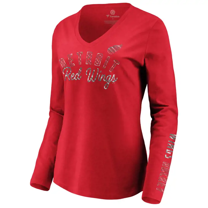 T-shirt à manches longues Detroit Redwings NHL pour femme All Out Glitz ROUGE