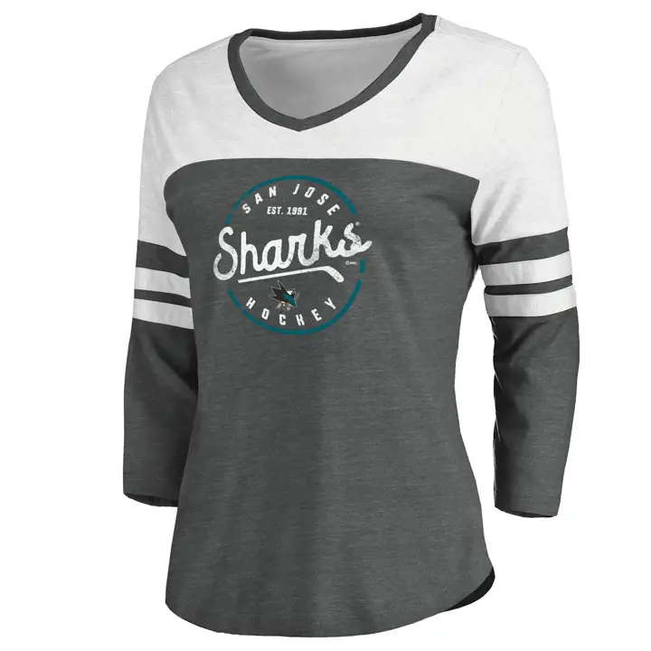 San Jose Sharks LNH Femme Domicile & Extérieur Manches 3/4 Raglan Noir/Blanc