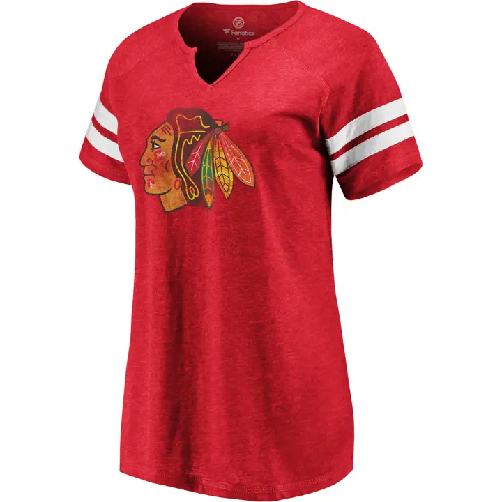 Haut femme Chicago Blackhawks LNH, logo et col en V, ROUGE