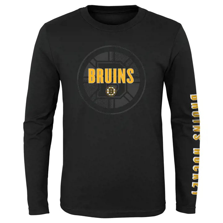T-shirt à manches longues Boston Bruins LNH motif labyrinthe pour jeune 20 noir